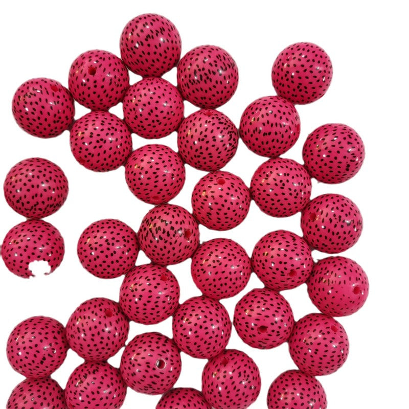 Wholesale 5pcs 20MM Rose Red Pitaya Printed Beads