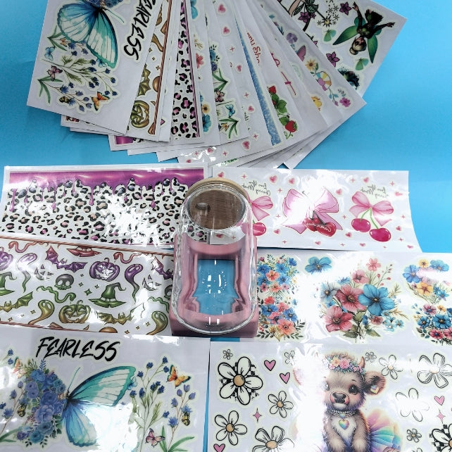 Wholesale Cartoon Random 15pcs Luminous 16oz Cup Stickers UV DTF Cup Wrap Transfer-Absorb Light First and Then Emit Light in The Dark for DIY Crafts Tumbler Decration