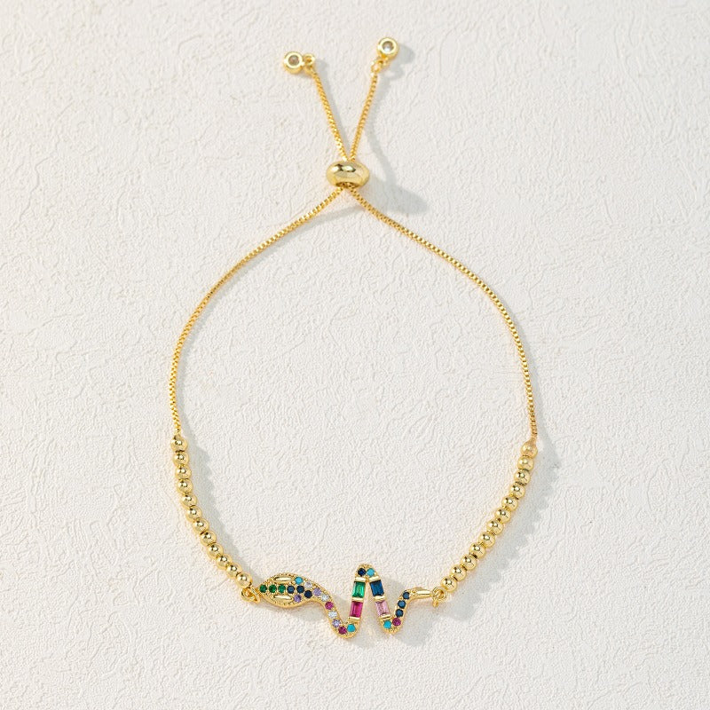 Wholesale Pickaxe Colored Diamond Gold Snake Animal Bracelet