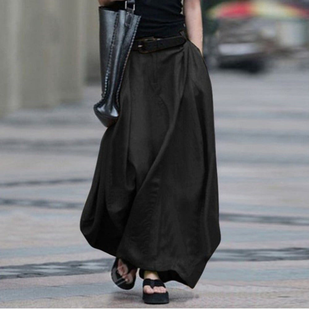 Wholesale Cotton and Linen Loose Swing Skirt Pleated A-Line Skirt