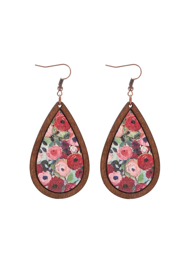Wholesale Ethnic Style Wooden Droplet Shaped Retro Earrings