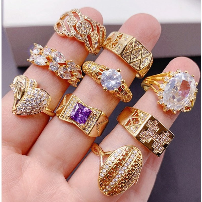 Wholesale 10pcs Gold Vintage Micro-set Zircon Statement Ring