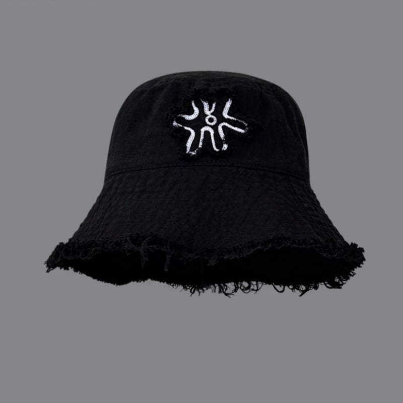 Wholesale Flower Embroidered Raw Edge Thin Bucket Hat