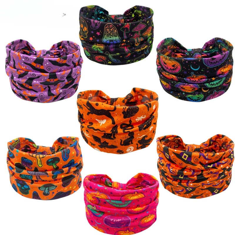 Wholesale Halloween Printed Headbands Ghost Pumpkin Wide Brim Cloth Headbands 10PCS