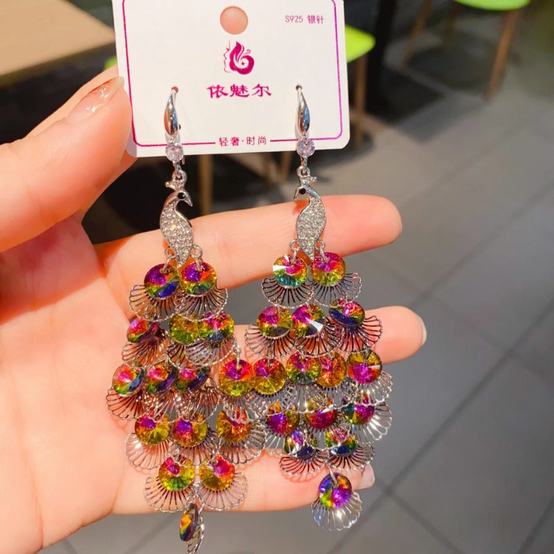 Wholesale Vintage Geometric Rhombus Crystal Peacock Earrings