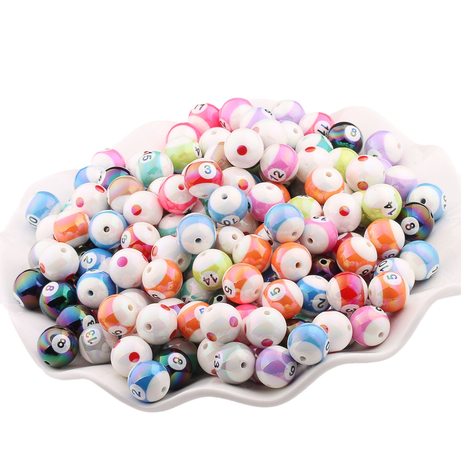 Wholesale 200pcs/pack Two-color Digital UV Plated Billiard Beads Resin Round Beads DIY Beading Accessories