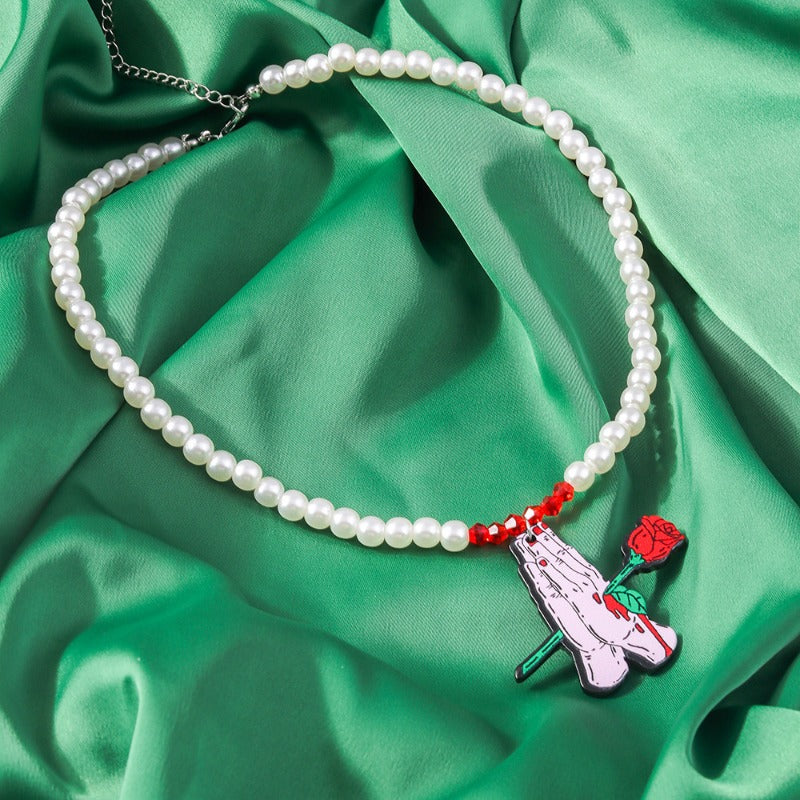 Wholesale Pearl Rose Palm Necklace