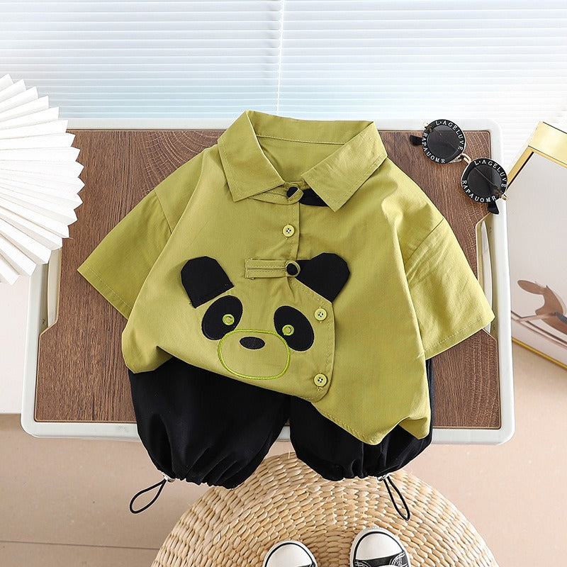 Wholesale Boys' Cotton Panda Shirt and Shorts Set