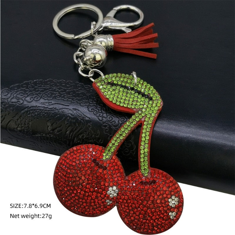 Wholesale Creative Diamond Hot Diamond Cherry 3D Stereo Rhinestone Fruit Keychains