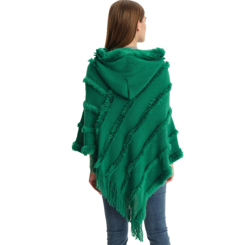 Wholesale Autumn and Winter Shawl Solid Color Hooded Knitted Pullover Cape Shawl