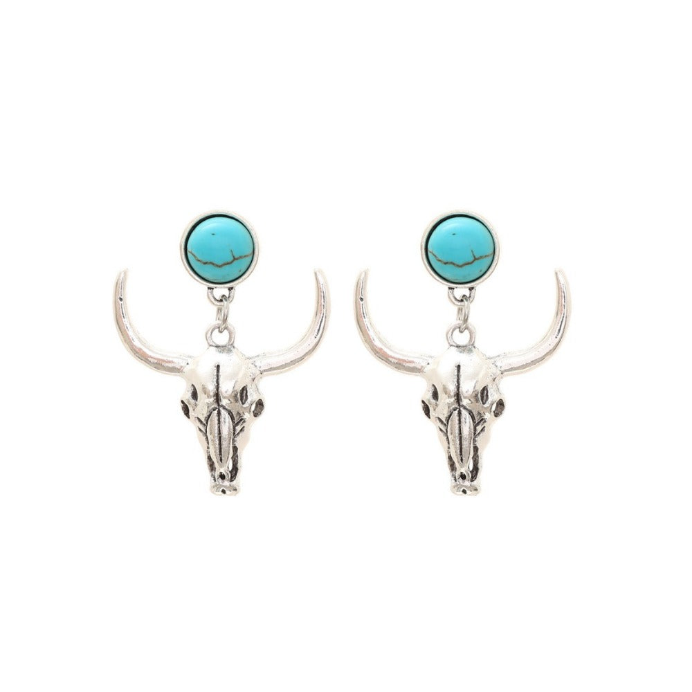 Wholesale Western Bull Head Skull Chain Alloy Earrings