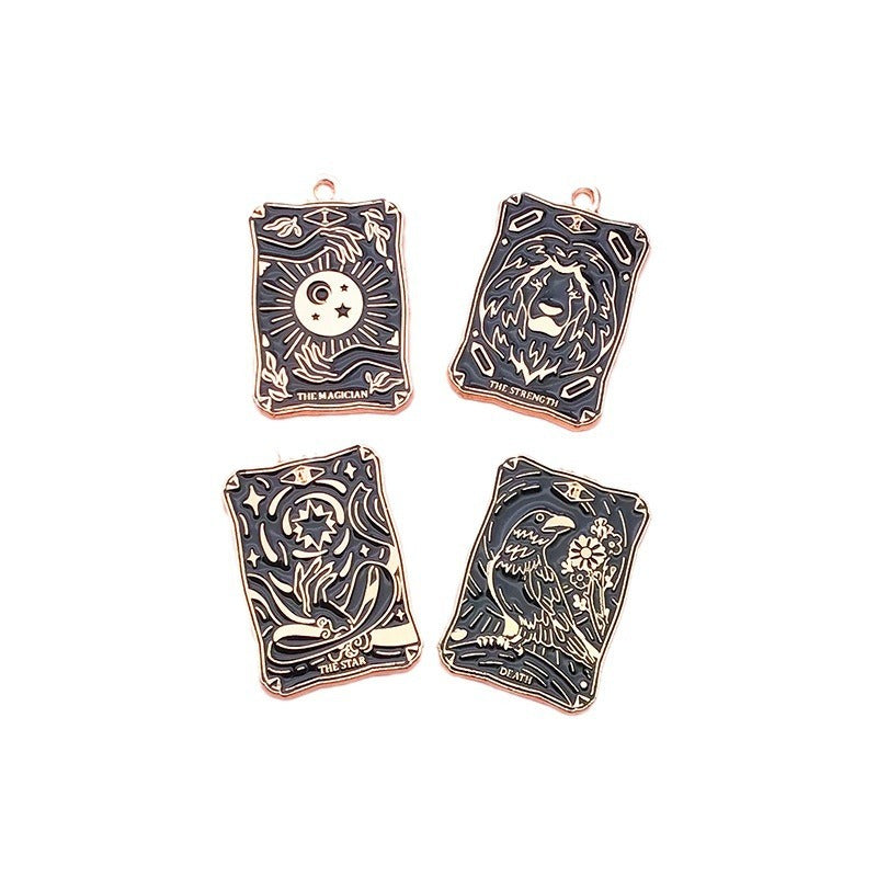 Wholesale Square Tarot Wheel of Fate DIY Alloy Drip Oil Necklace Pendant Accessories