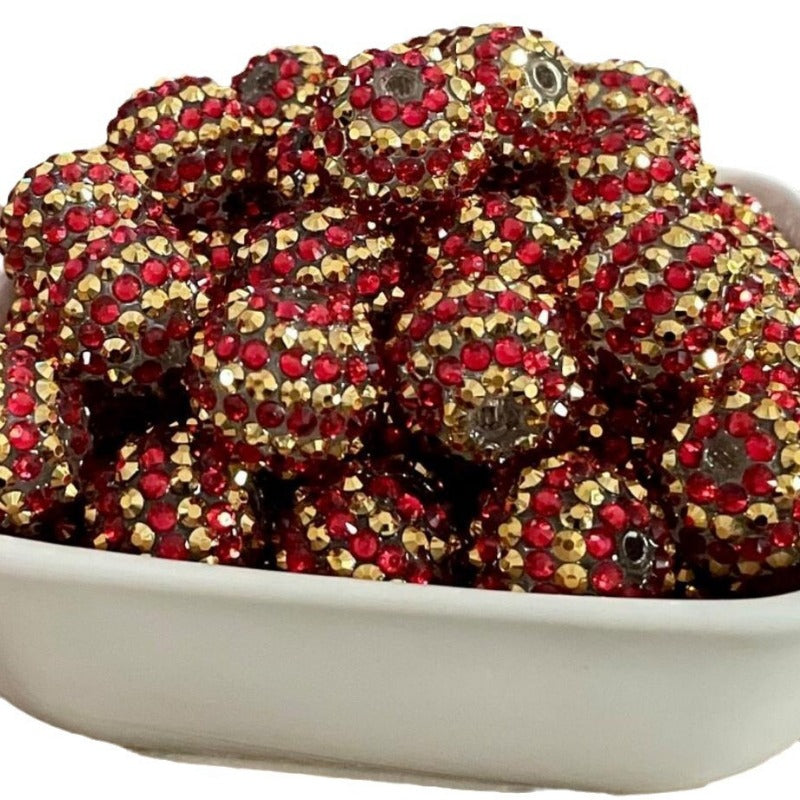 Wholesale 5pcs 16-22mm Resin Christmas Gold Red Stripe Diamond Beads