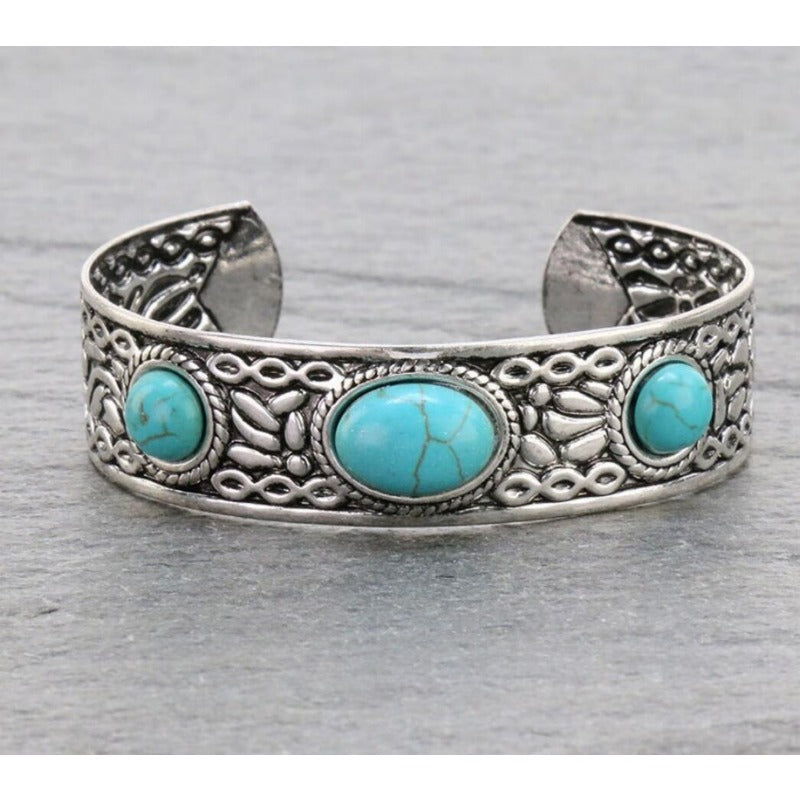 Wholesale Bohemian Vintage Style Inlaid Turquoise Open Adjustable Alloy Bracelet
