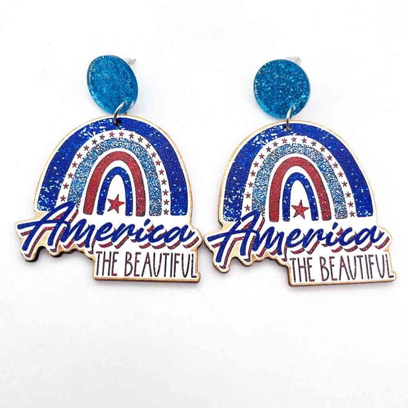 Wholesale American Independence Day LOVE Sunflower Eagle Wooden Earrings