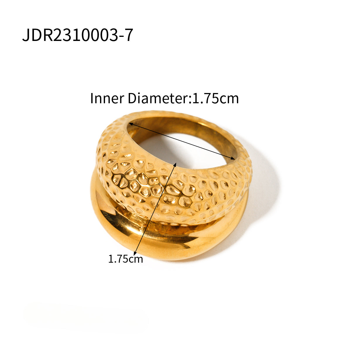 Wholesale Stainless Steel 18k Gold Plated Double Layer Hammered Glossy Stainless Steel Ring