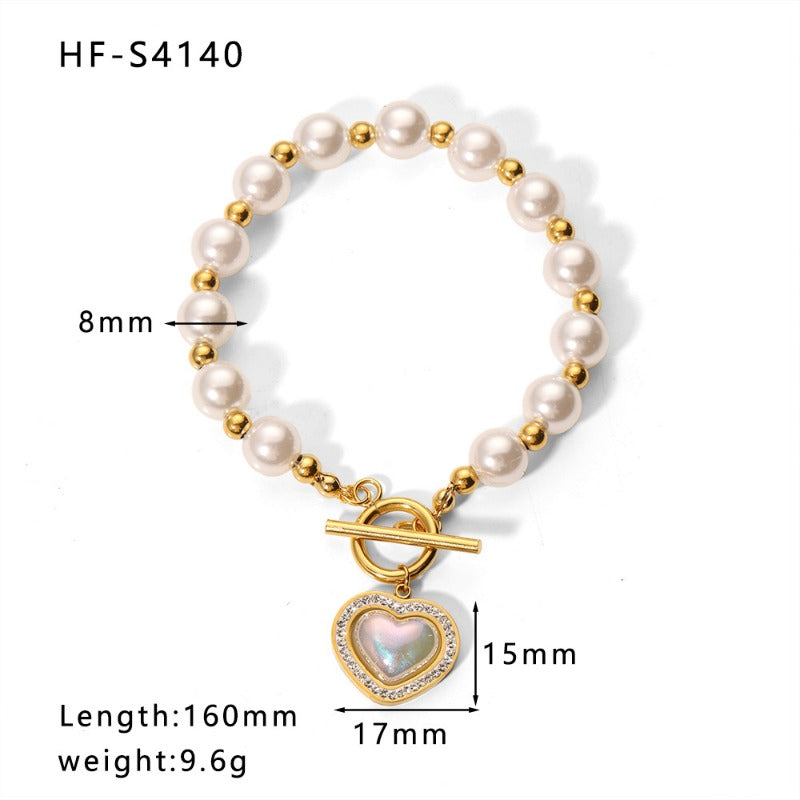 Wholesale French Baroque Pearl Love Titanium Steel Bracelet