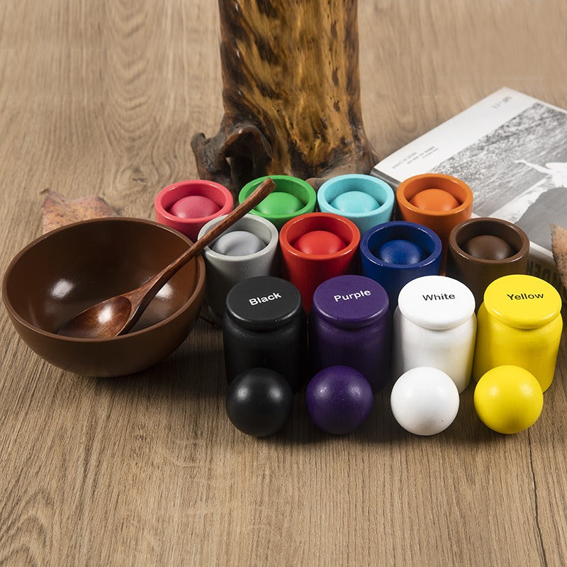 Wholesale Children's New Puzzle Fun 12 Color Ball and Cup Color Classification Wooden Toy Clip Bead Color Recognition Matching Toy
