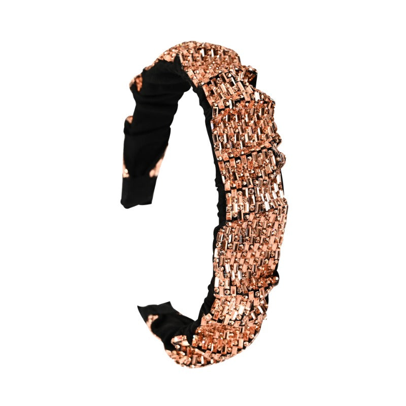 Wholesale Colorful Pleated Full Diamond Sparkling and Dazzling Personality High-end Wide Edge Headband