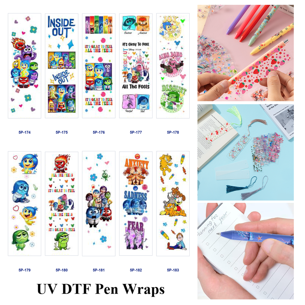 Wholesale 2/ 8/ 16pcs Cute Whimsy Colorful Cartoon Element Print Pen and Bookmark Stickers UV DTF Wraps OLY Exclusive