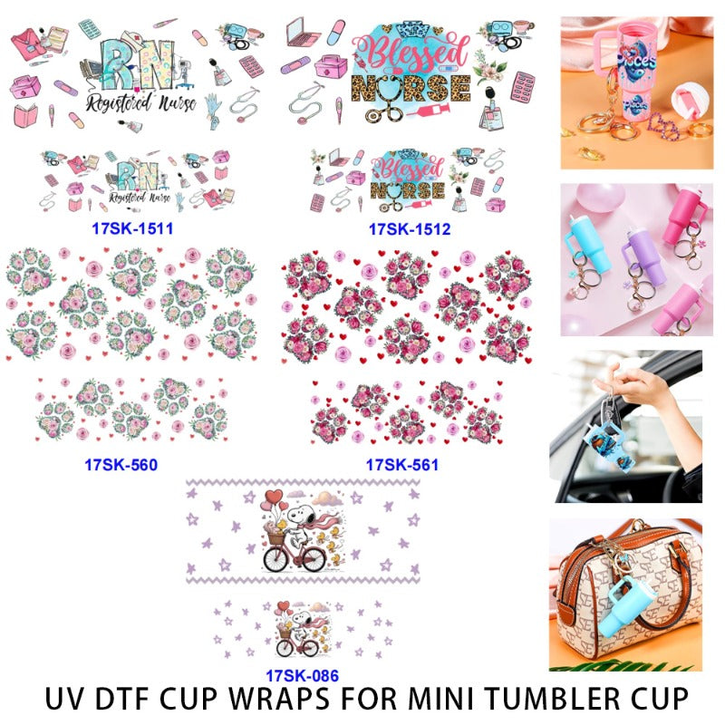 Wholesale 2/4/8 Pcs Creative Letter Dog Paw Print Puppy Bicycle UV DTF Wraps Mini Tumbler Cup Keychain Lipstick Holders