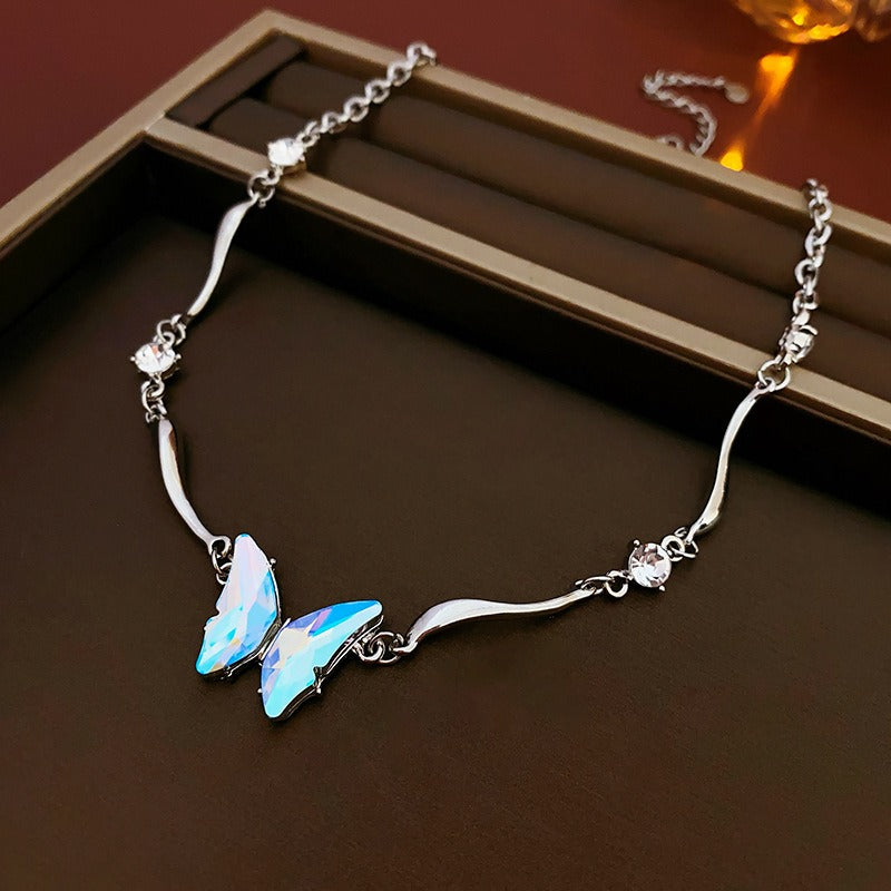 Wholesale Colorful Diamond Butterfly Personality Fashion Light Luxury High-end Titanium Steel Clavicle Necklace