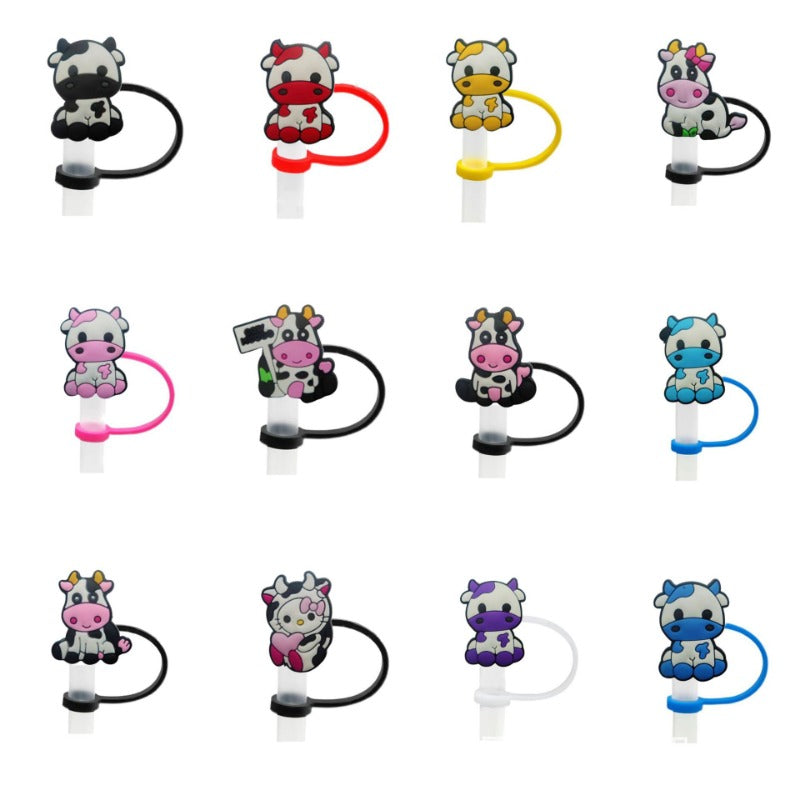 Wholesale 10pcs Cartoon Cow Children's Water Cup Dust and Spill Proof Straw Cover