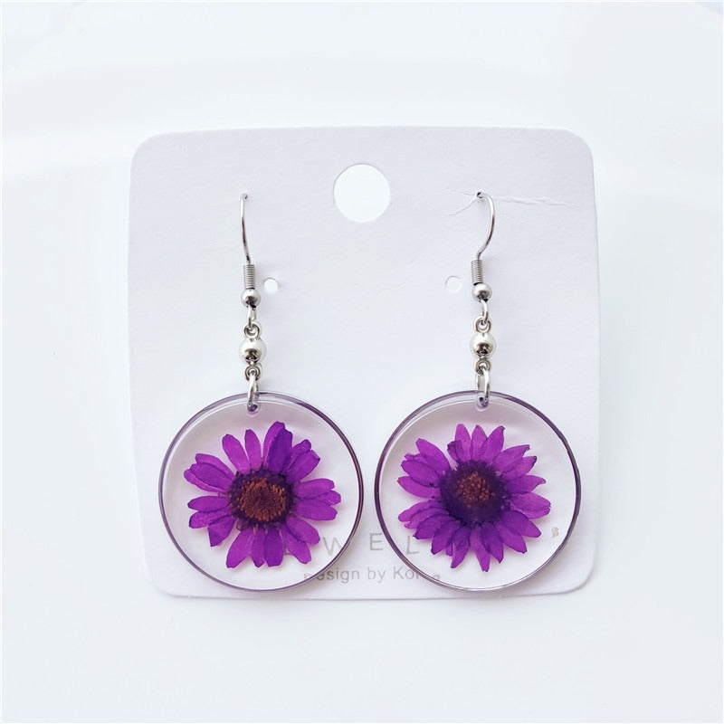 Wholesale 10pcs Epoxy Resin Dried Flower Crystal Chrysanthemum Earrings