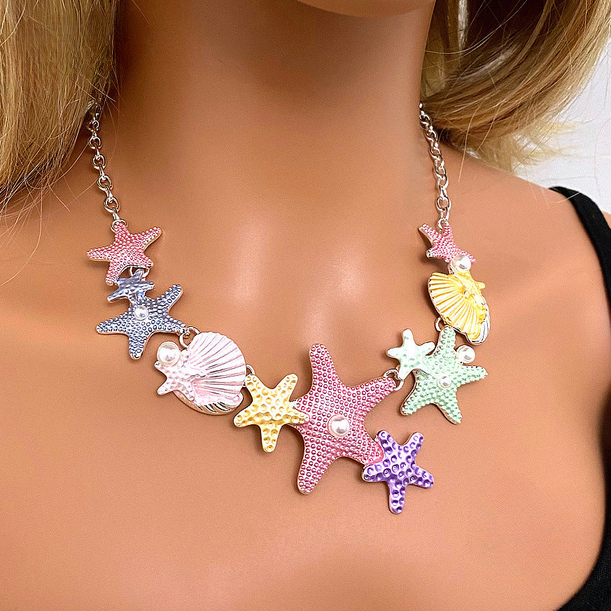 Wholesale Colorful Oil Painting Shell Starfish Necklace