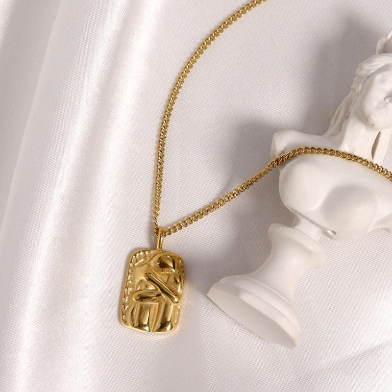 Wholesale Square Pendant Titanium Steel Necklace Gold Plated Sweater Chain