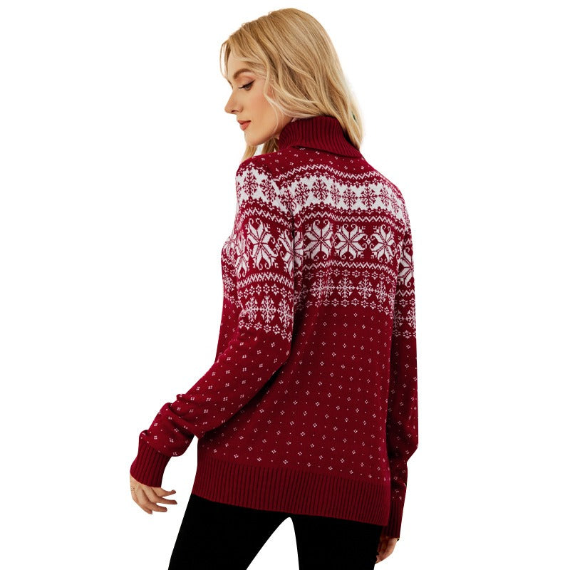 Wholesale Fall/Winter Jacquard Pullover Red Turtleneck Christmas Sweater