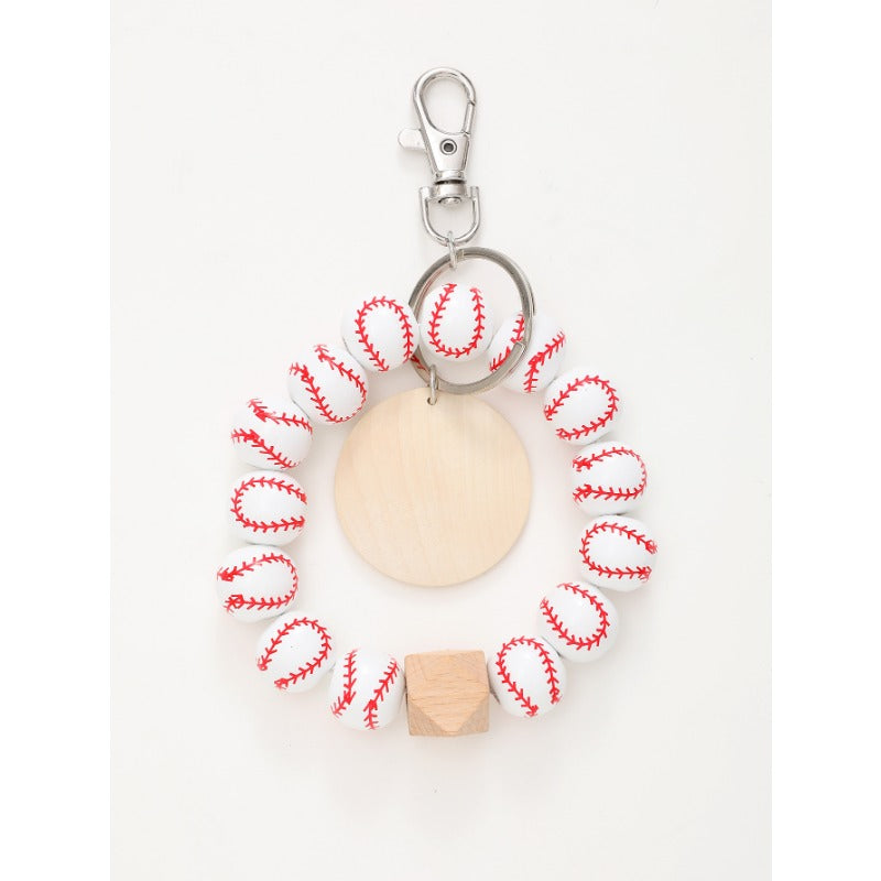 Wholesale Sports Style Baseball Wooden Bracelet with Wood Chip Keychain
