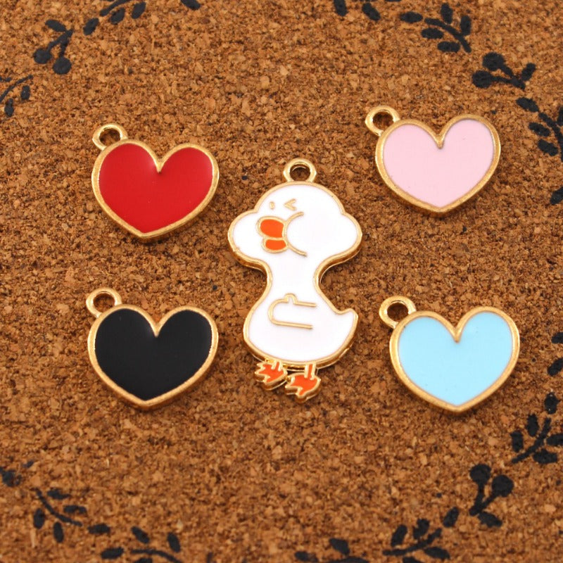 Wholesale 10pcs Cute Refueling Duck Love DIY Alloy Oil Drop Pendant Earring Keychain Pendant