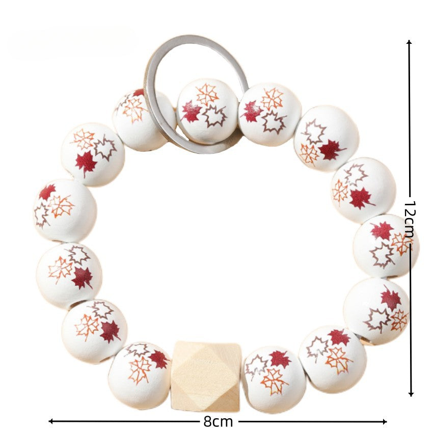 Wholesale Maple Leaf Wooden Bead Bracelet Keychain