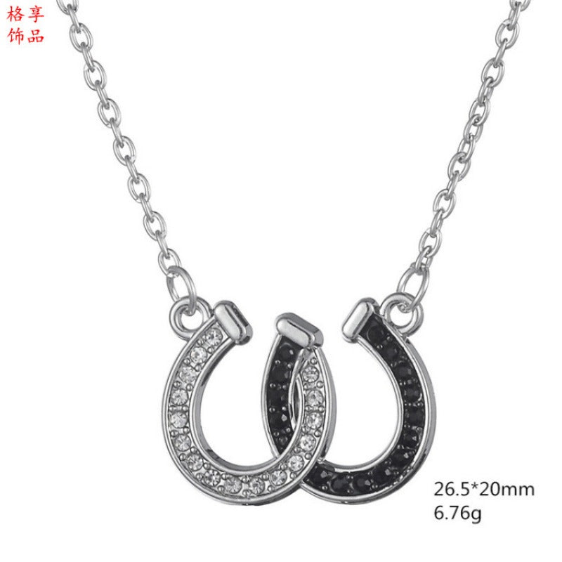 Wholesale Popular Halloween Black and White Diamond Double U Horseshoe Necklaces