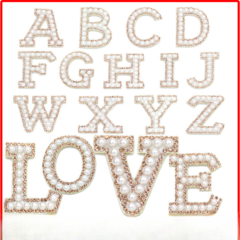 Wholesale 10pcs Hot Diamond English Pearl Letter Clothing Accessories Back Adhesive 5cm DIY Nail Bead Patches FS