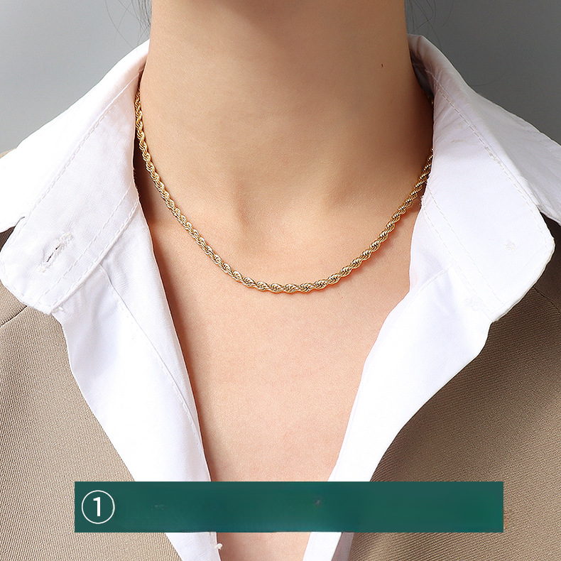 Cadena de acero de acero titanio de cadena cruzada al por mayor collares de acero inoxidable de oro de 18 quilates