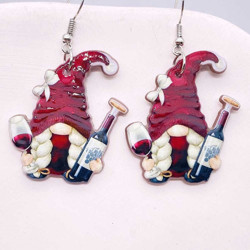 Wholesale Christmas Double Sided Printing Hat Gnome Acrylic Earrings