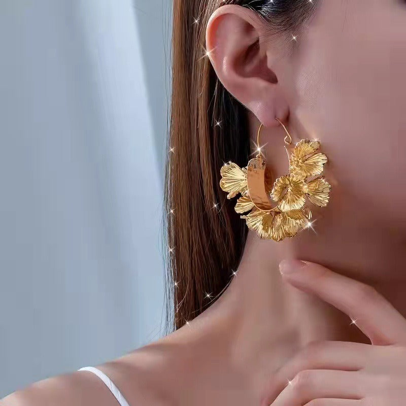 Wholesale Pleated Metallic Color Flower Geometric Fashion High-end Temperament Earrings