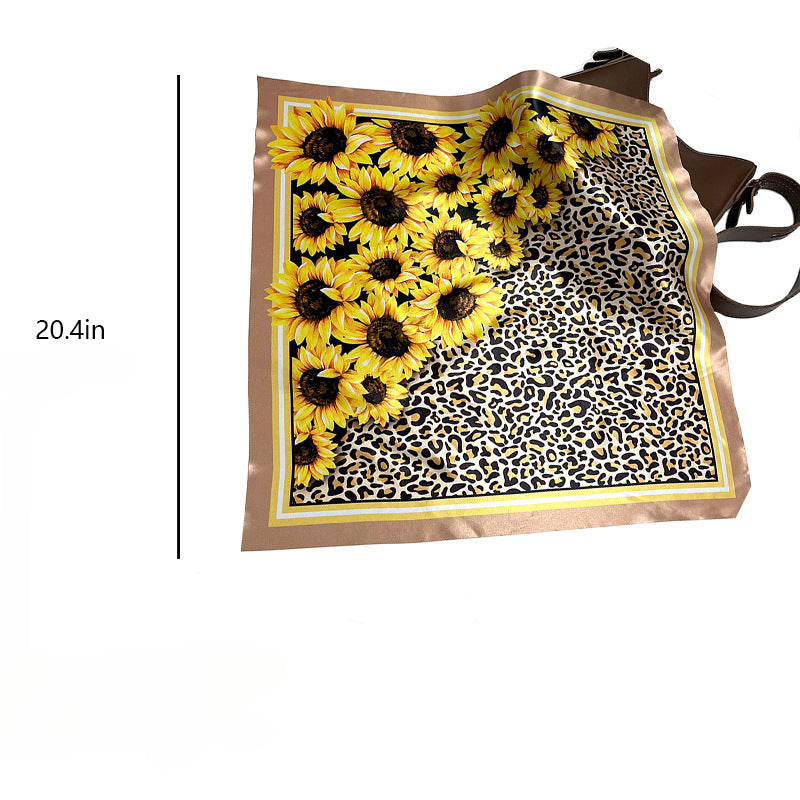 Wholesale Plain Silk Scarf Sunflower Leopard Print Fashion Sunflower Silky Print Scarf