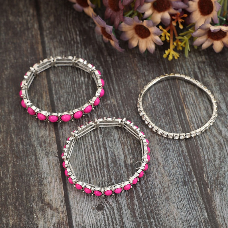 Wholesale Fashion Retro Bohemian Style Inlaid Turquoise Rhinestone Alloy Bracelet