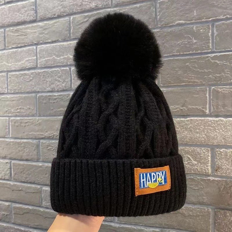 Wholesale Wool Winter Plus Velvet Thick Warm Knitted Japanese Style Large Head Circumference Anti-freeze Ear Protection Wool Ball Hat