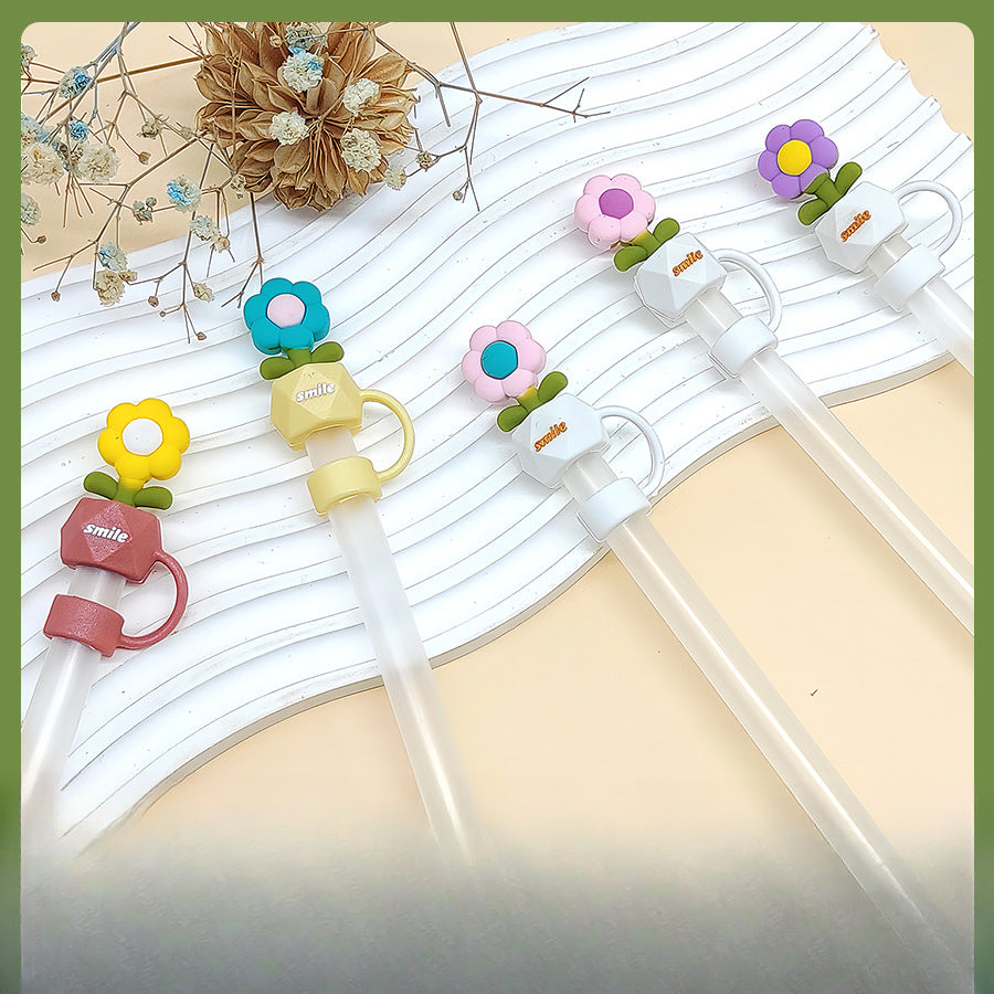 Wholesale New Food Grade Sunflower Silicone Dustproof Straw Cap