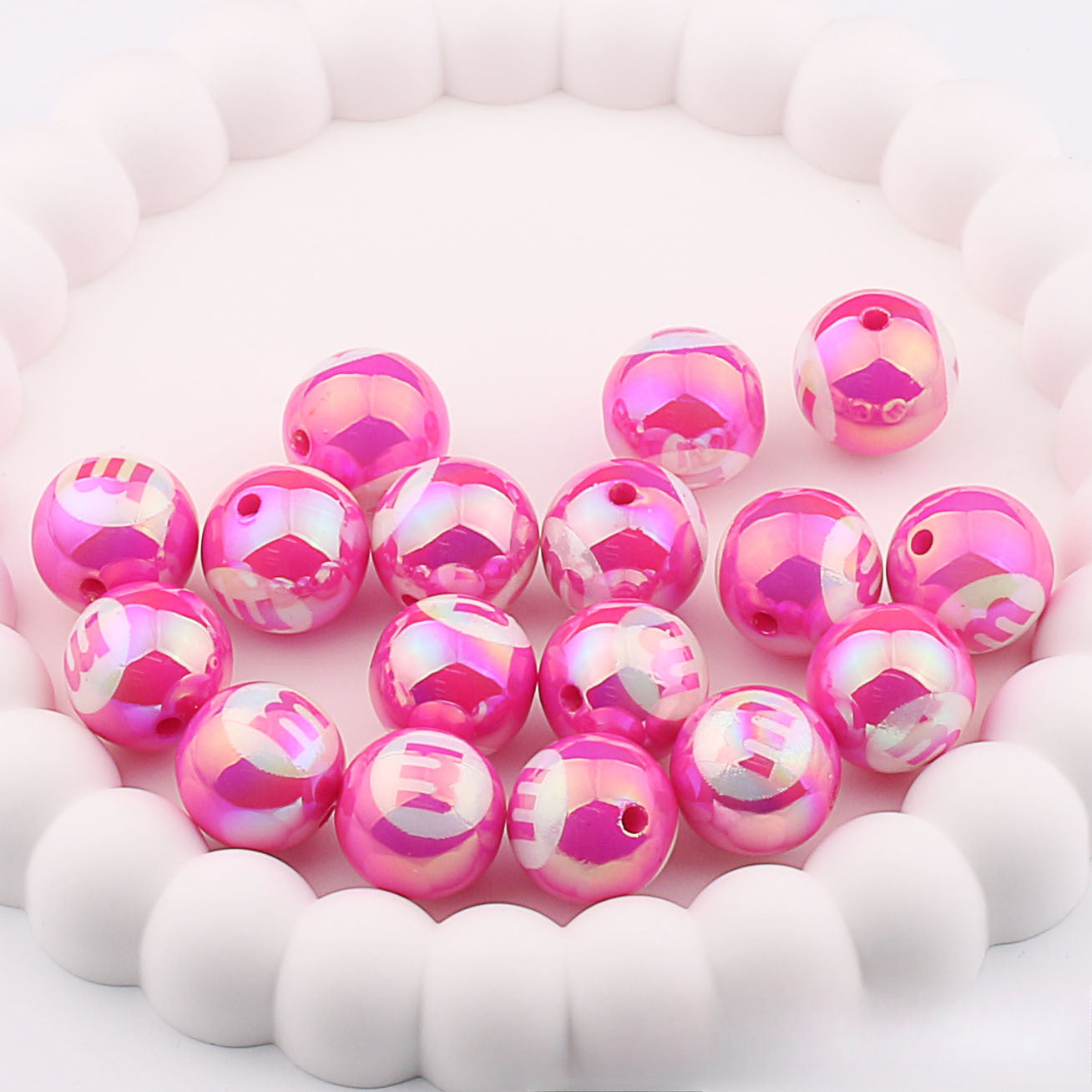 Wholesale 20pcs Acrylic UV Plating Engraving M Bean Straight Hole Two-color DIY Beads
