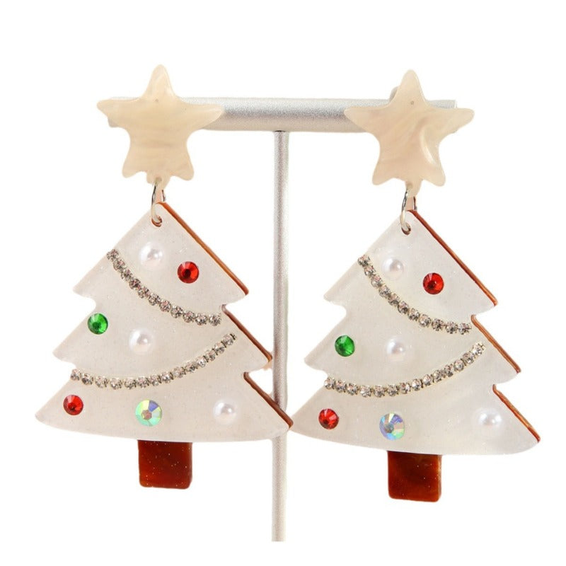 Wholesale Fashion Double-sided Acrylic Christmas Tree Resin Rhinestone Star Earrings