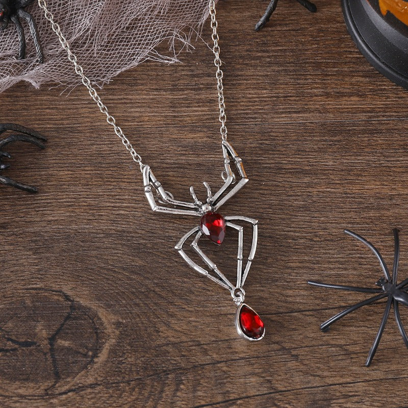 Wholesale Vintage Ruby Spider Dark Gothic Style Exaggerated Personality Necklaces