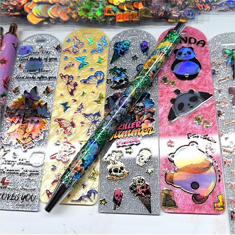 Wholesale Random Holographic Stickers 20/50/100pcs UV DTF Wraps Pen Sticker & Cartoon Random Styles Bookmark Stickers for Crafts Wraps