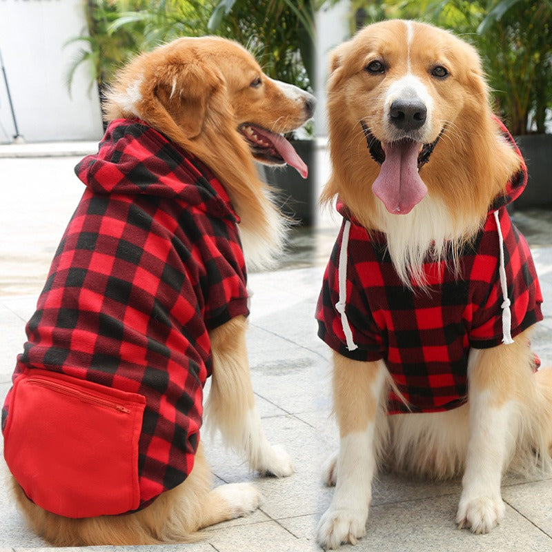Wholesale Plaid Small, Medium and Large Dogs, Cats, Pets Autumn and Winter Pocket Zipper Clothes Sweatshirt Supplies