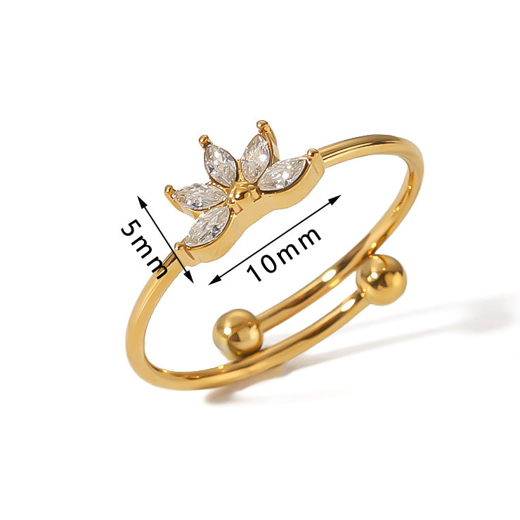 Wholesale Opening Adjustable Geometric Flower Stainless Steel Plated 18K Diamond Ring