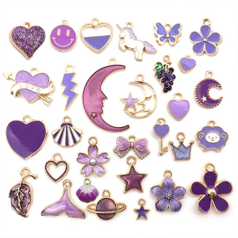 Wholesale Mix 30 Purple Drip Oil Alloy Cute Cartoon Simulation Animal Pendant